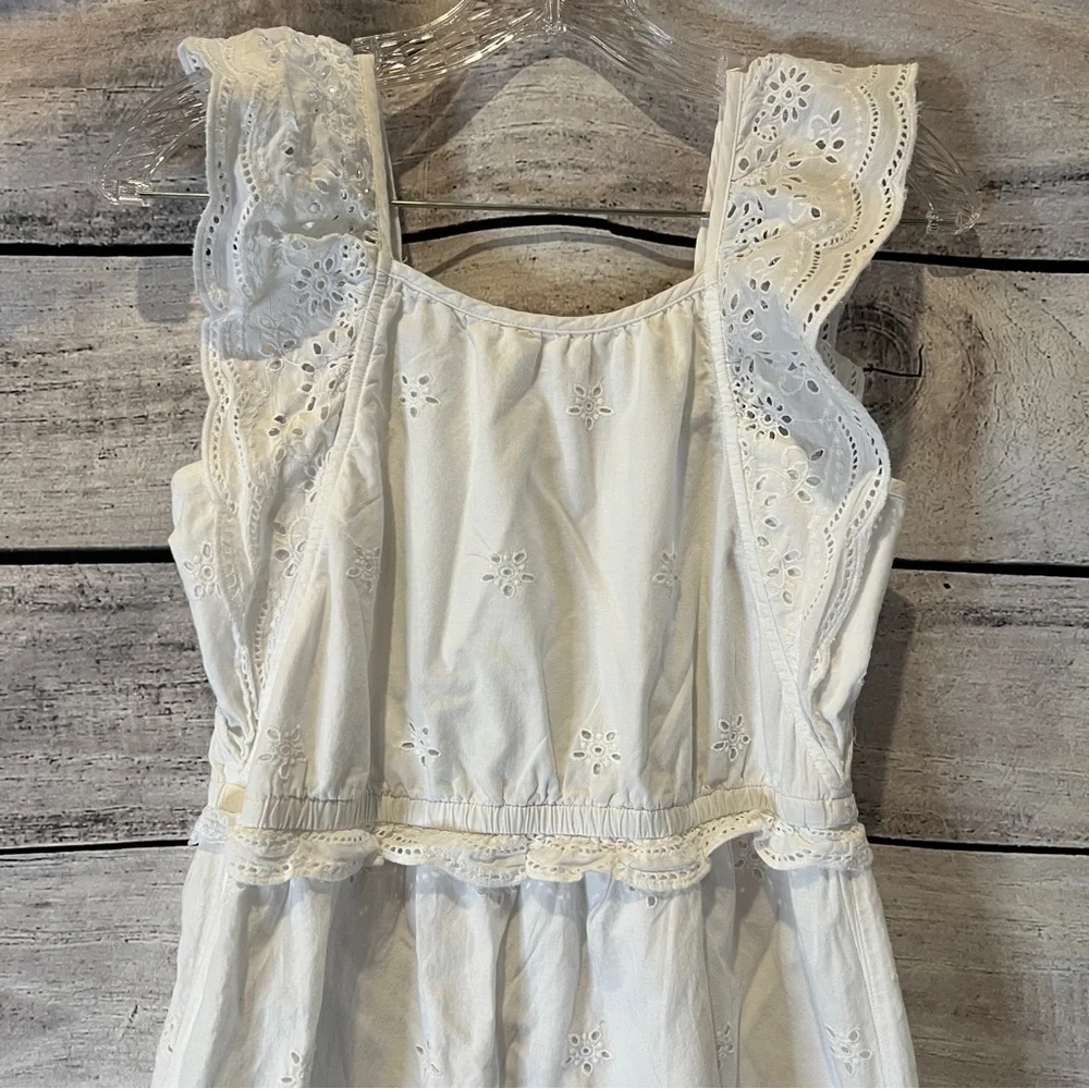 Justice Girls White Eyelet Embroidered Cotton Dress Size 16